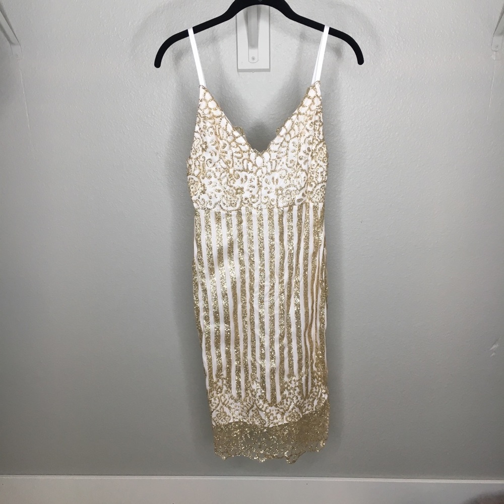 ANTIDOTE LA sparkle white and gold dress, NWOT